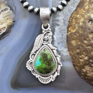 Sterling Southwestern Style Teardrop Sonora Gold Turquoise Decorated Pendant
